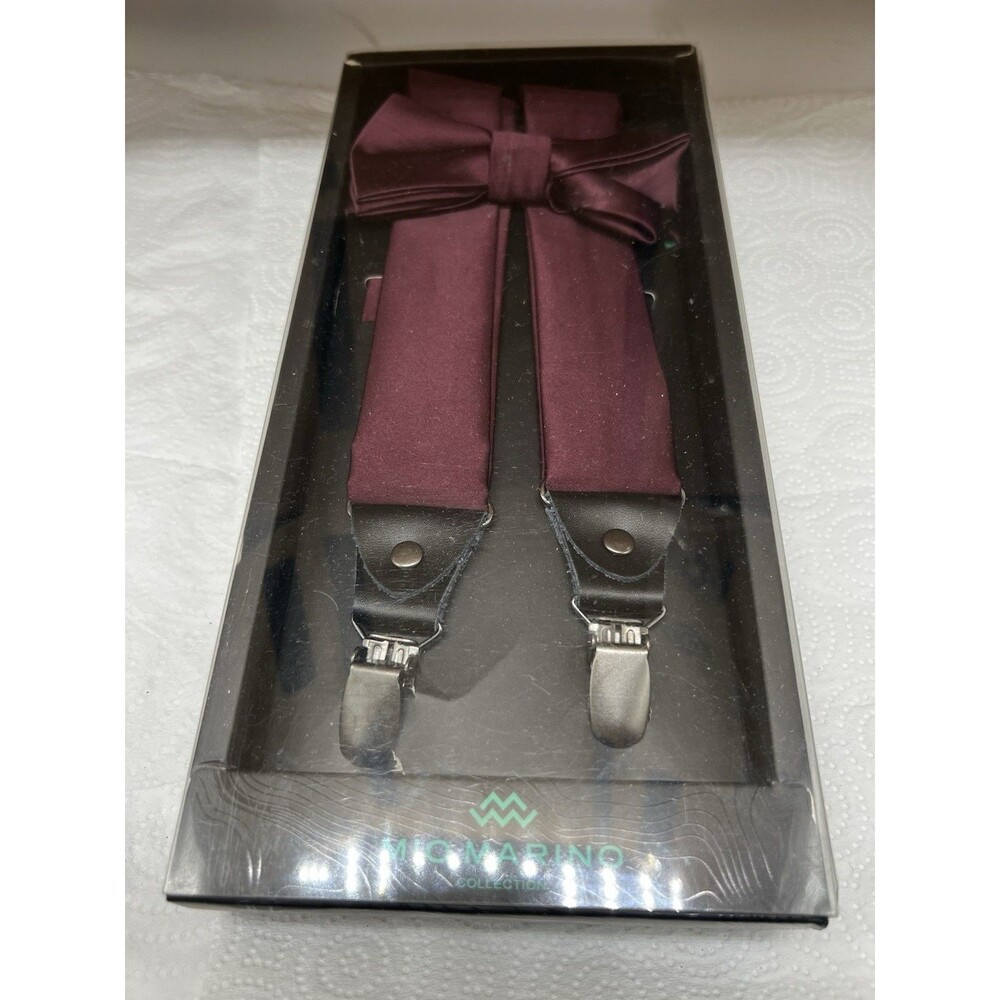 $79 Mio Marino Men's Purple Satin Strap Suspenders Set Bow Tie One Size